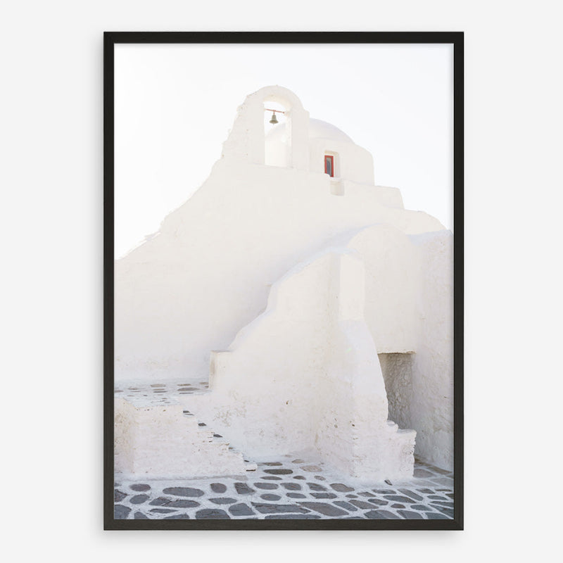 Shop Mykonos White Church Photo Art Print a coastal themed photography wall art print from The Print Emporium wall artwork collection - Buy Australian made fine art poster and framed prints for the home and your interior decor, TPE-1344-AP