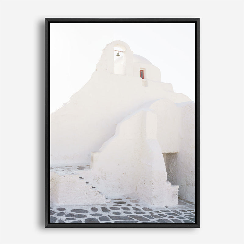 Shop Mykonos White Church Photo Canvas Print a coastal themed photography framed stretched canvas print from The Print Emporium wall artwork collection - Buy Australian made prints for the home and your interior decor space, TPE-1344-CA-35X46-NF