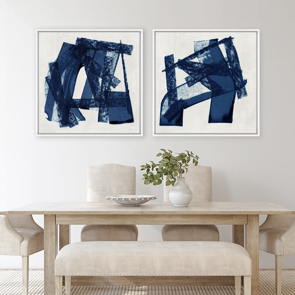 Shop Navy Paths I (Square) Canvas Print a painted abstract themed framed canvas wall art print from The Print Emporium artwork collection - Buy Australian made fine art painting style stretched canvas prints for the home and your interior decor space, TPE-PC-WZ081-CA-40X40-NF