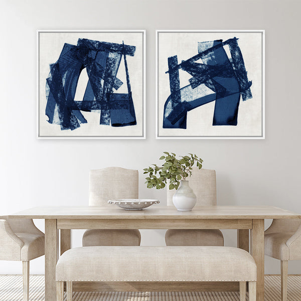 Shop Navy Paths II (Square) Canvas Print a painted abstract themed framed canvas wall art print from The Print Emporium artwork collection - Buy Australian made fine art painting style stretched canvas prints for the home and your interior decor space, TPE-PC-WZ082-CA-40X40-NF