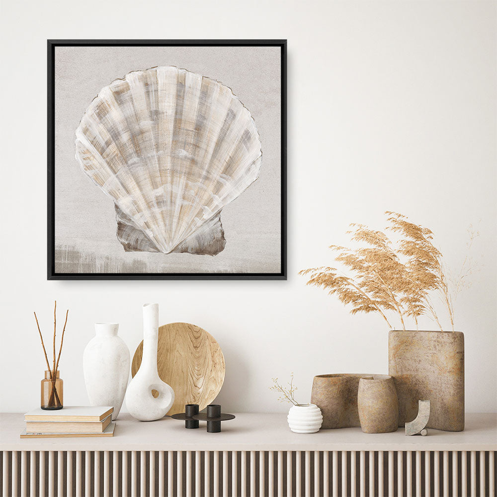 Shop Neutral Shells II (Square) Canvas Print a painted abstract themed framed canvas wall art print from The Print Emporium artwork collection - Buy Australian made fine art painting style stretched canvas prints for the home and your interior decor space, TPE-PC-EW143-CA-40X40-NF