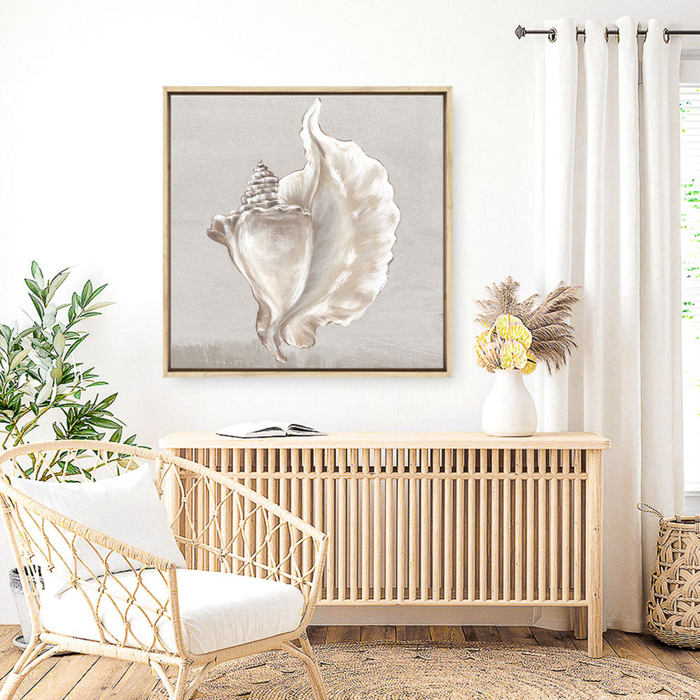 Shop Neutral Shells III (Square) Canvas Print a painted abstract themed framed canvas wall art print from The Print Emporium artwork collection - Buy Australian made fine art painting style stretched canvas prints for the home and your interior decor space, TPE-PC-EW144-CA-40X40-NF