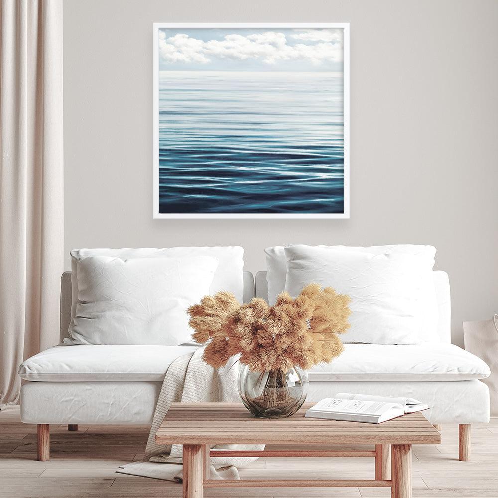 Shop Ocean Horizon (Square) Art Print a coastal themed painted wall art print from The Print Emporium wall artwork collection - Buy Australian made fine art painting style poster and framed prints for the home and your interior decor room, TPE-062-AP