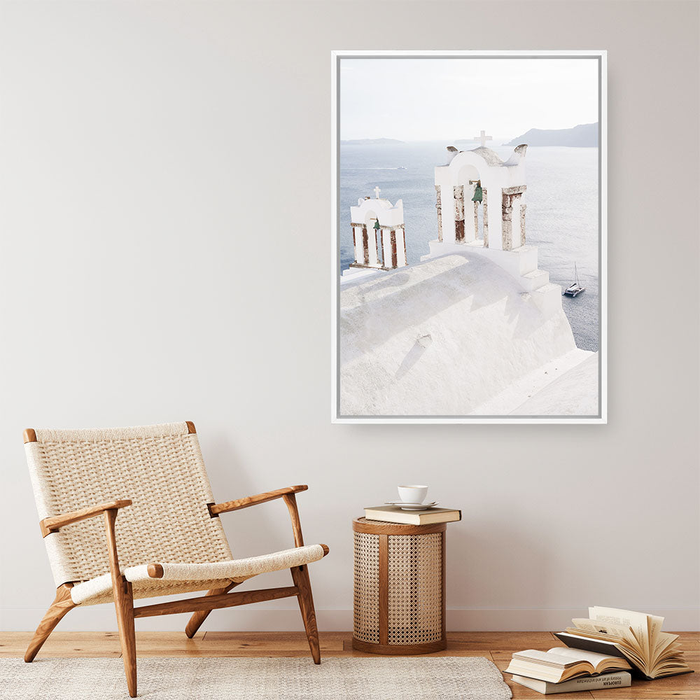 Shop Oia Bells I Photo Canvas Print a coastal themed photography framed stretched canvas print from The Print Emporium wall artwork collection - Buy Australian made prints for the home and your interior decor space, TPE-1330-CA-35X46-NF