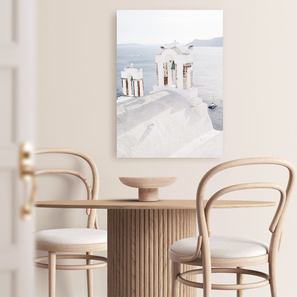 Shop Oia Bells I Photo Canvas Print a coastal themed photography framed stretched canvas print from The Print Emporium wall artwork collection - Buy Australian made prints for the home and your interior decor space, TPE-1330-CA-35X46-NF
