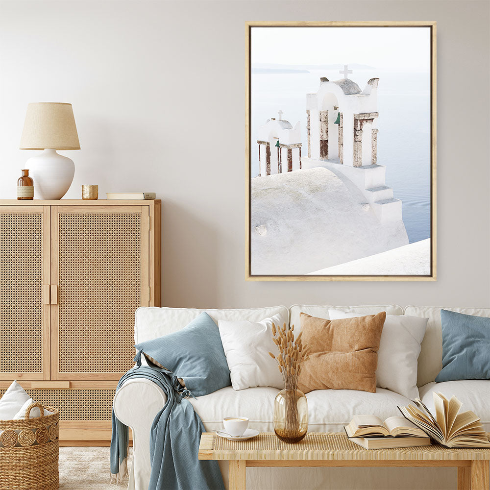 Shop Oia Bells II Photo Canvas Print a coastal themed photography framed stretched canvas print from The Print Emporium wall artwork collection - Buy Australian made prints for the home and your interior decor space, TPE-1343-CA-35X46-NF