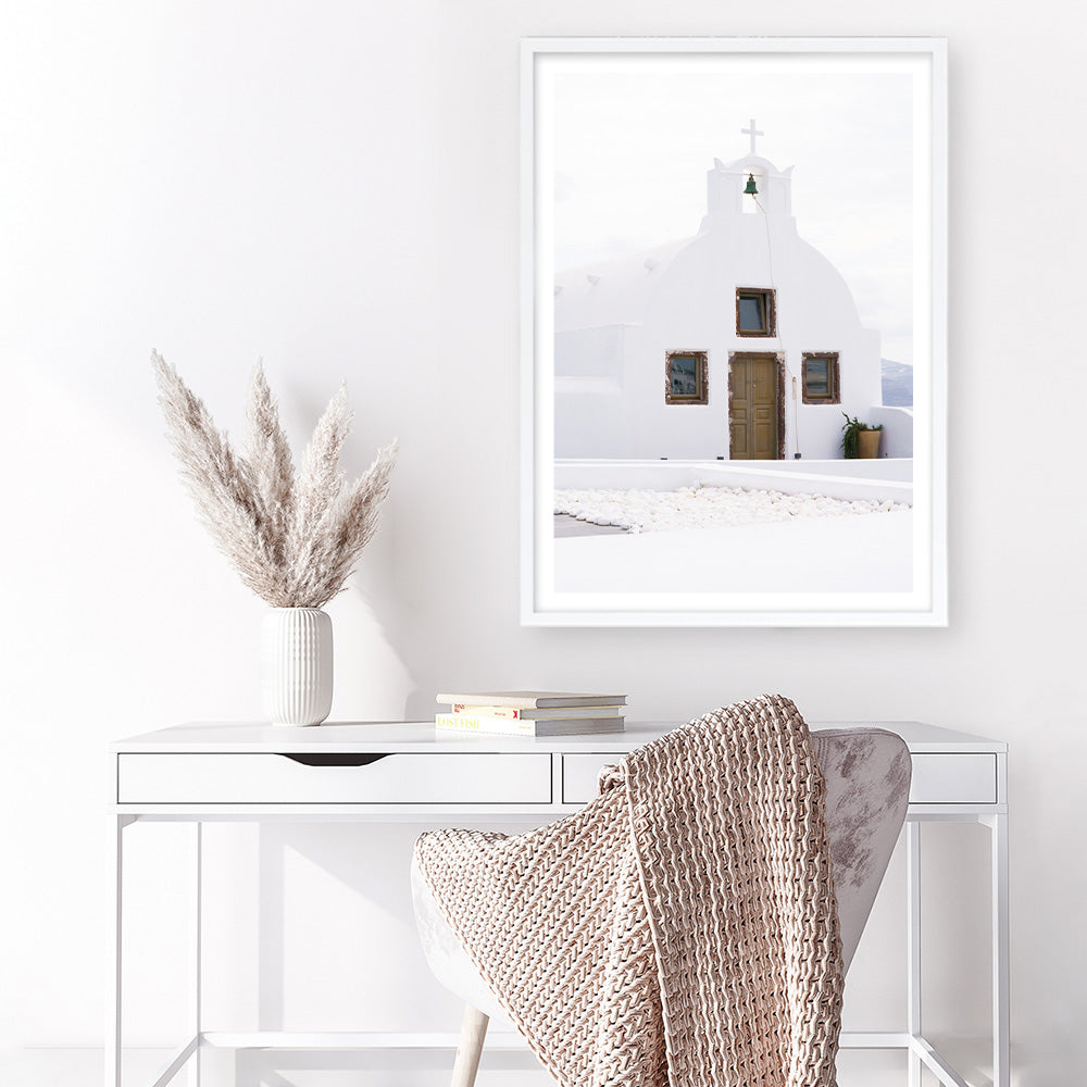 Shop Oia Church I Photo Art Print a coastal themed photography wall art print from The Print Emporium wall artwork collection - Buy Australian made fine art poster and framed prints for the home and your interior decor, TPE-1327-AP