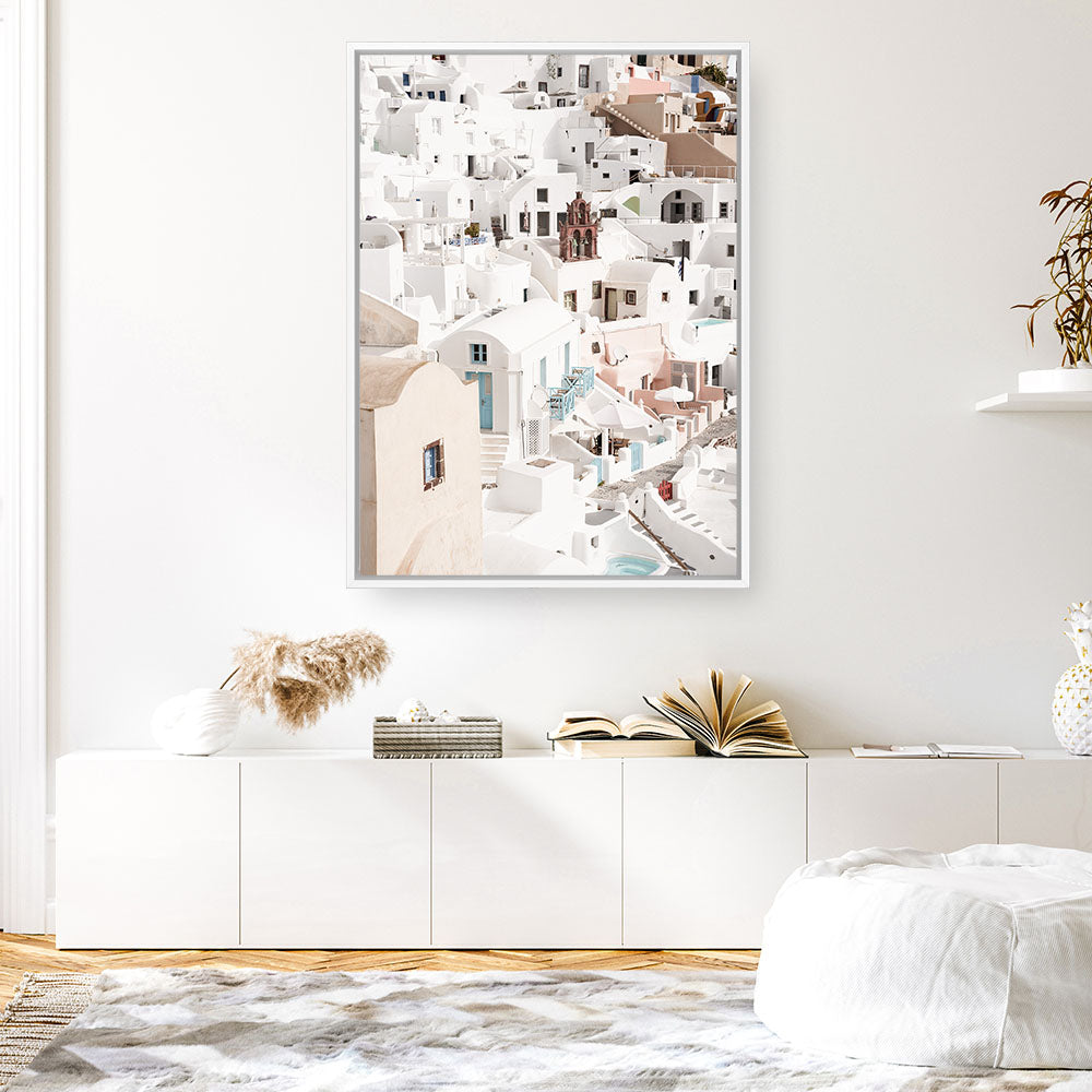 Shop Oia Panorama I Photo Canvas Print a photography framed stretched canvas print from The Print Emporium wall artwork collection - Buy Australian made prints for the home and your interior decor space, TPE-1363-CA-35X46-NF