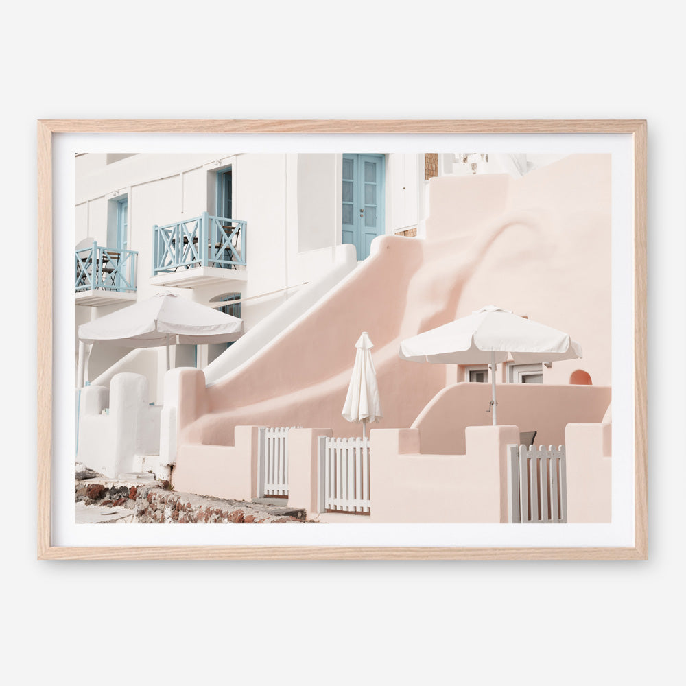 Shop Oia Rose Pink Villa I Photo Art Print a photography wall art print from The Print Emporium wall artwork collection - Buy Australian made fine art poster and framed prints for the home and your interior decor room, TPE-1360-AP