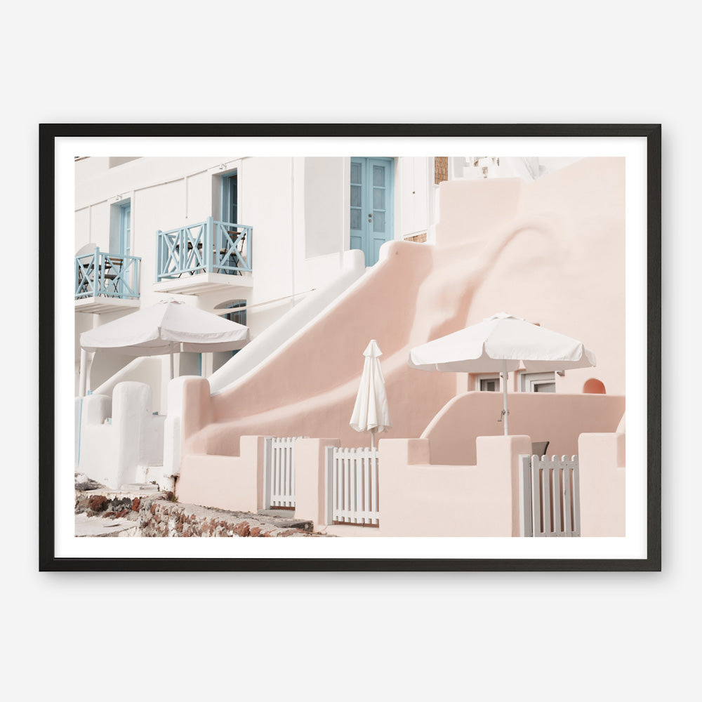 Shop Oia Rose Pink Villa I Photo Art Print a photography wall art print from The Print Emporium wall artwork collection - Buy Australian made fine art poster and framed prints for the home and your interior decor room, TPE-1360-AP