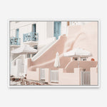 Shop Oia Rose Pink Villa I Photo Canvas Print a photography framed stretched canvas print from The Print Emporium wall artwork collection - Buy Australian made prints for the home and your interior decor space, TPE-1360-CA-35X46-NF