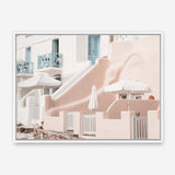 Shop Oia Rose Pink Villa I Photo Canvas Print a photography framed stretched canvas print from The Print Emporium wall artwork collection - Buy Australian made prints for the home and your interior decor space, TPE-1360-CA-35X46-NF