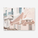 Shop Oia Rose Pink Villa I Photo Canvas Print a photography framed stretched canvas print from The Print Emporium wall artwork collection - Buy Australian made prints for the home and your interior decor space, TPE-1360-CA-35X46-NF