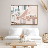 Shop Oia Rose Pink Villa I Photo Canvas Print a photography framed stretched canvas print from The Print Emporium wall artwork collection - Buy Australian made prints for the home and your interior decor space, TPE-1360-CA-35X46-NF