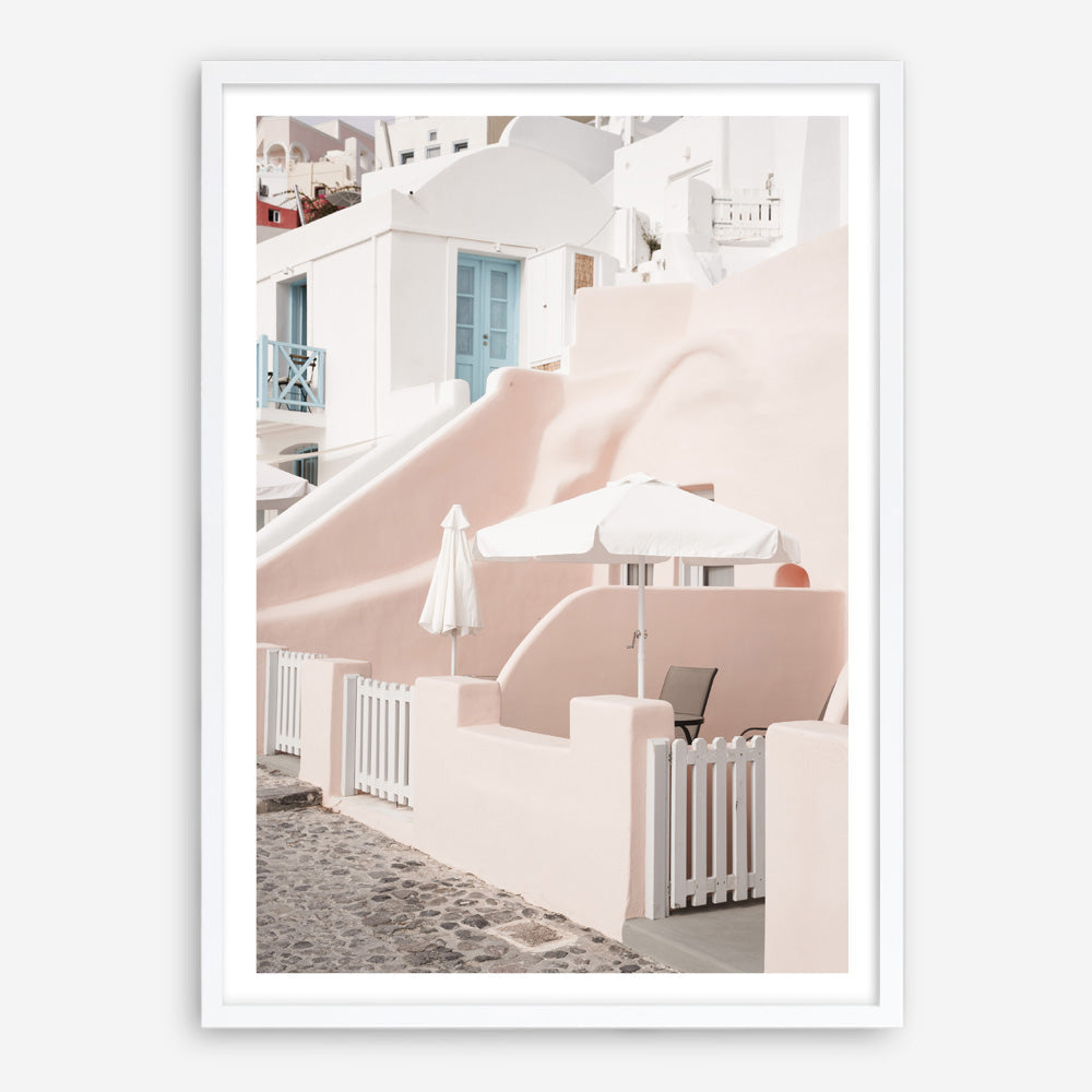 Shop Oia Rose Pink Villa II Photo Art Print a photography wall art print from The Print Emporium wall artwork collection - Buy Australian made fine art poster and framed prints for the home and your interior decor room, TPE-1361-AP