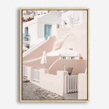 Shop Oia Rose Pink Villa II Photo Canvas Print a photography framed stretched canvas print from The Print Emporium wall artwork collection - Buy Australian made prints for the home and your interior decor space, TPE-1361-CA-35X46-NF