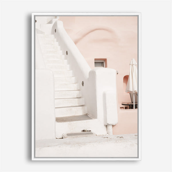 Shop Oia Rose Pink Villa III Photo Canvas Print a photography framed stretched canvas print from The Print Emporium wall artwork collection - Buy Australian made prints for the home and your interior decor space, TPE-1363-CA-35X46-NF