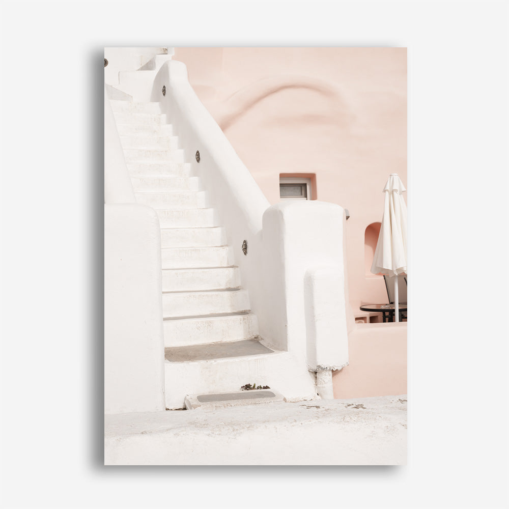 Shop Oia Rose Pink Villa III Photo Canvas Print a photography framed stretched canvas print from The Print Emporium wall artwork collection - Buy Australian made prints for the home and your interior decor space, TPE-1363-CA-35X46-NF