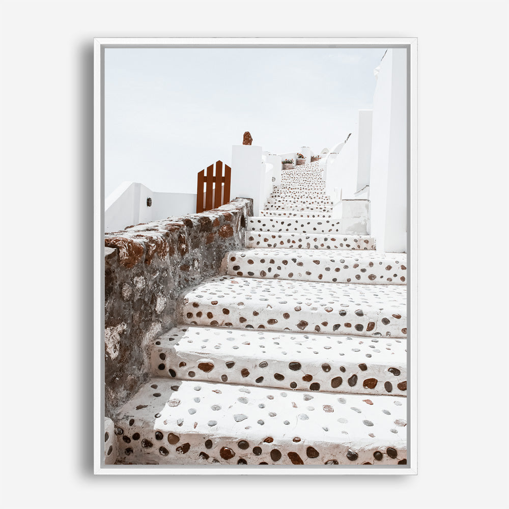 Shop Oia Staircase Photo Canvas Print a photography framed stretched canvas print from The Print Emporium wall artwork collection - Buy Australian made prints for the home and your interior decor space, TPE-1313-CA-35X46-NF