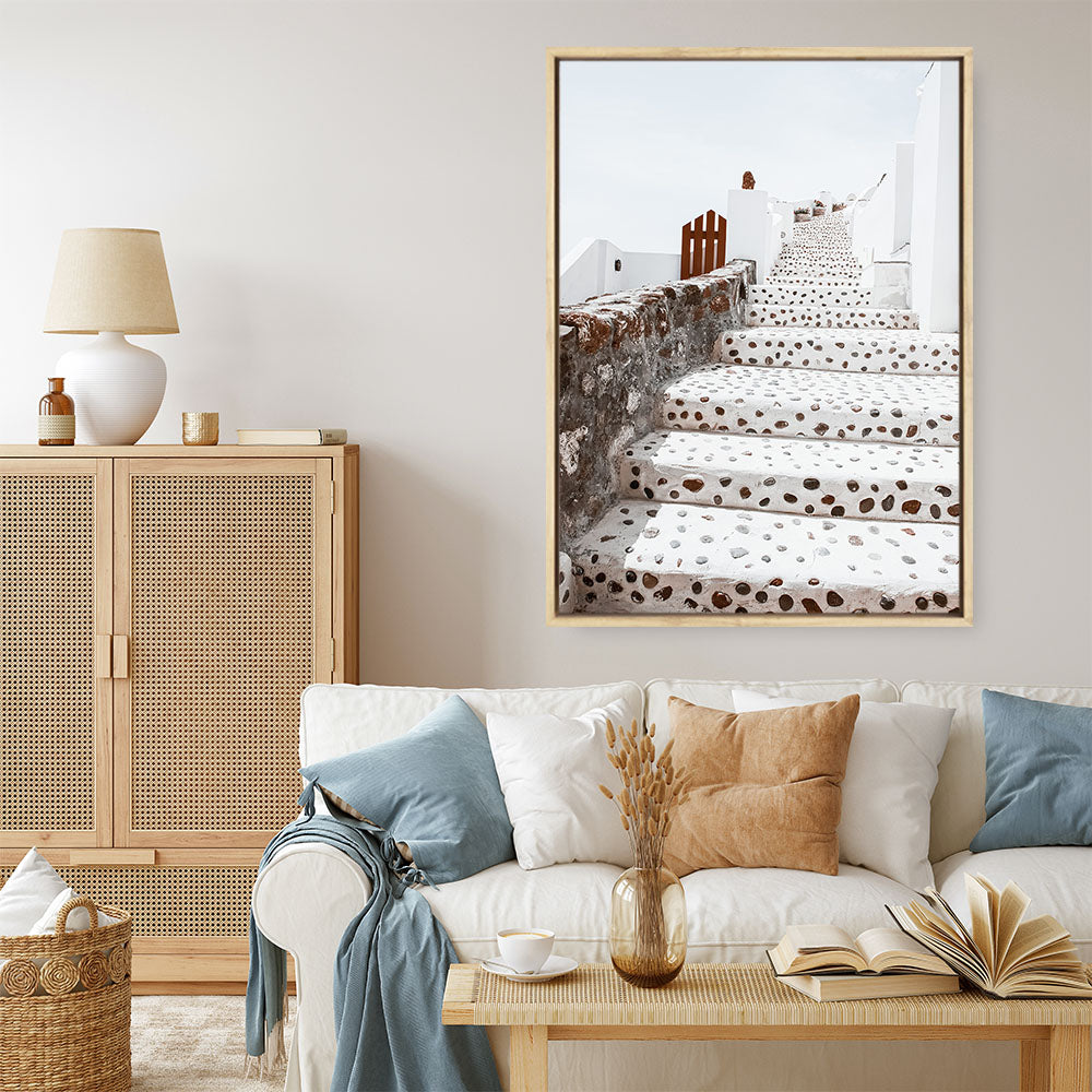 Shop Oia Staircase Photo Canvas Print a photography framed stretched canvas print from The Print Emporium wall artwork collection - Buy Australian made prints for the home and your interior decor space, TPE-1313-CA-35X46-NF