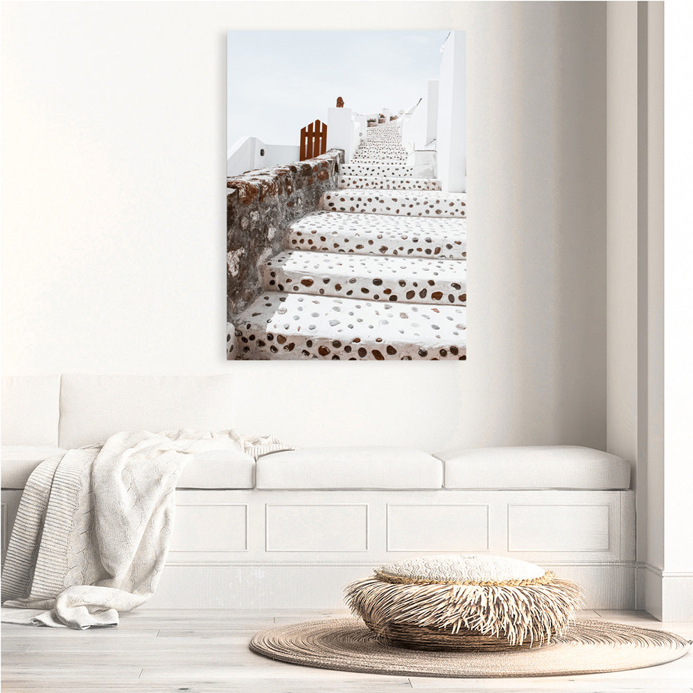 Shop Oia Staircase Photo Canvas Print a photography framed stretched canvas print from The Print Emporium wall artwork collection - Buy Australian made prints for the home and your interior decor space, TPE-1313-CA-35X46-NF