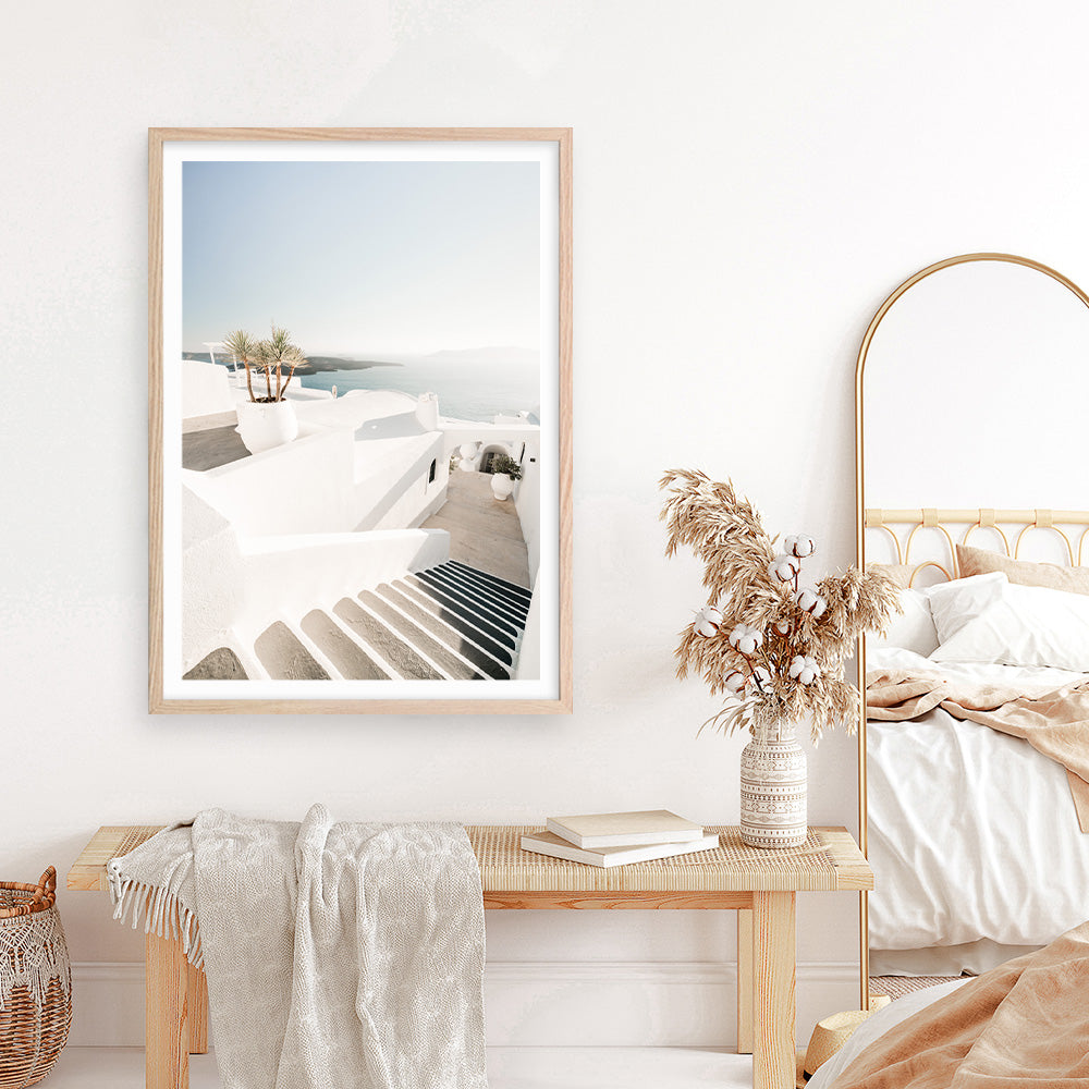Shop Oia Stairs Photo Art Print a coastal themed photography wall art print from The Print Emporium wall artwork collection - Buy Australian made fine art poster and framed prints for the home and your interior decor, TPE-1304-AP