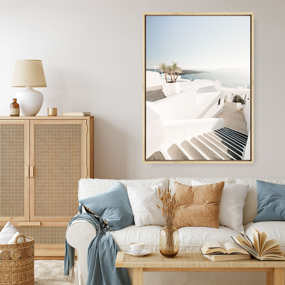 Shop Oia Stairs Photo Canvas Print a coastal themed photography framed stretched canvas print from The Print Emporium wall artwork collection - Buy Australian made prints for the home and your interior decor space, TPE-1304-CA-35X46-NF