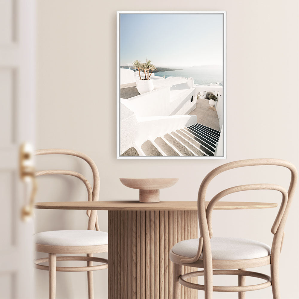 Shop Oia Stairs Photo Canvas Print a coastal themed photography framed stretched canvas print from The Print Emporium wall artwork collection - Buy Australian made prints for the home and your interior decor space, TPE-1304-CA-35X46-NF
