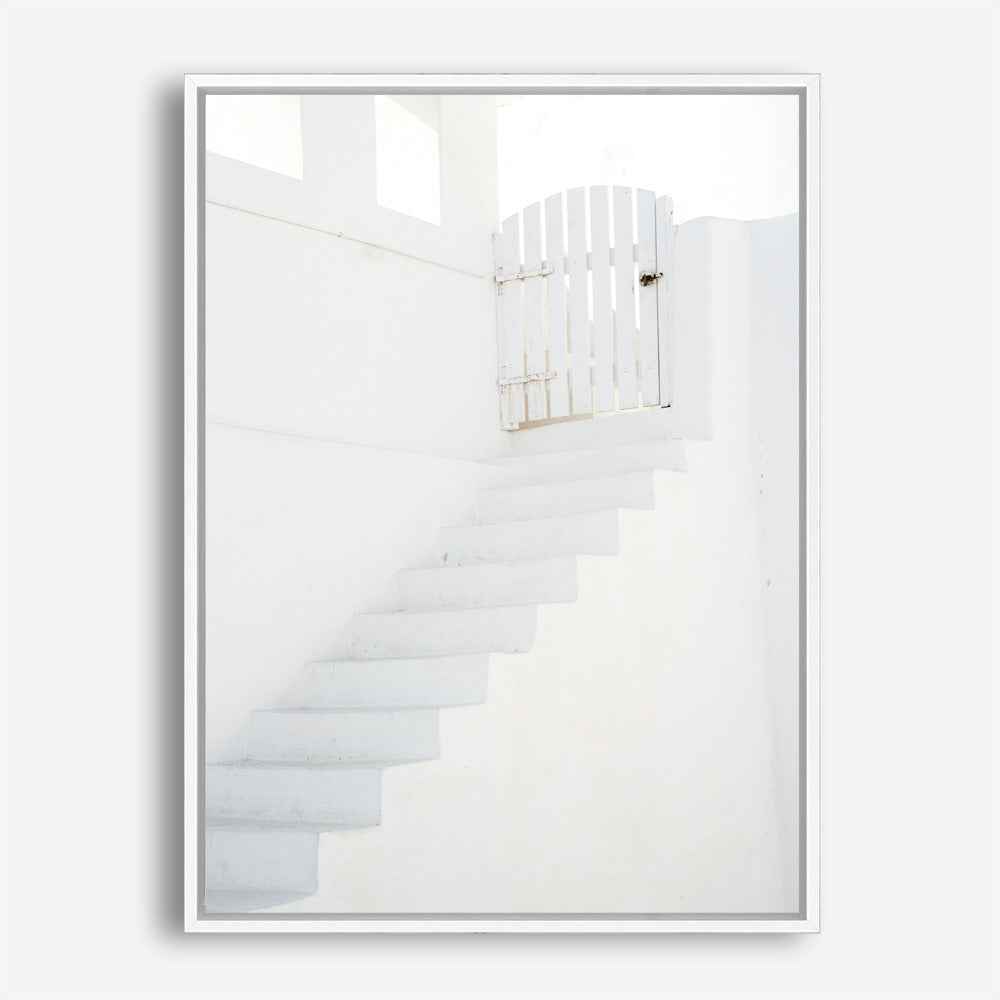 Shop Oia White Steps I Photo Canvas Print a photography framed stretched canvas print from The Print Emporium wall artwork collection - Buy Australian made prints for the home and your interior decor space, TPE-1334-CA-35X46-NF