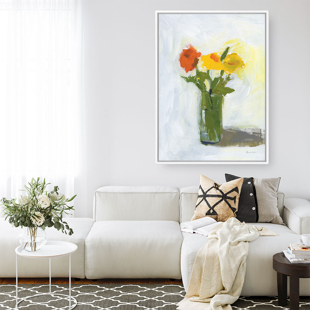 Shop Orange And Yellow Floral Canvas Print a floral themed painted framed canvas wall art print from The Print Emporium artwork collection - Buy Australian made fine art painting style stretched canvas prints for the home and your interior decor space, TPE-WA-77774-CA-35X46-NF