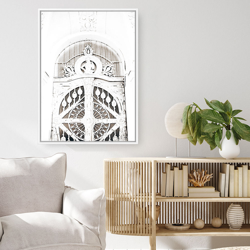 Shop Ornate White Gates Photo Canvas Print a Moroccan desert boho themed photography framed stretched canvas print from The Print Emporium wall artwork collection - Buy Australian made prints for the home and your interior decor space, TPE-1117-CA-35X46-NF