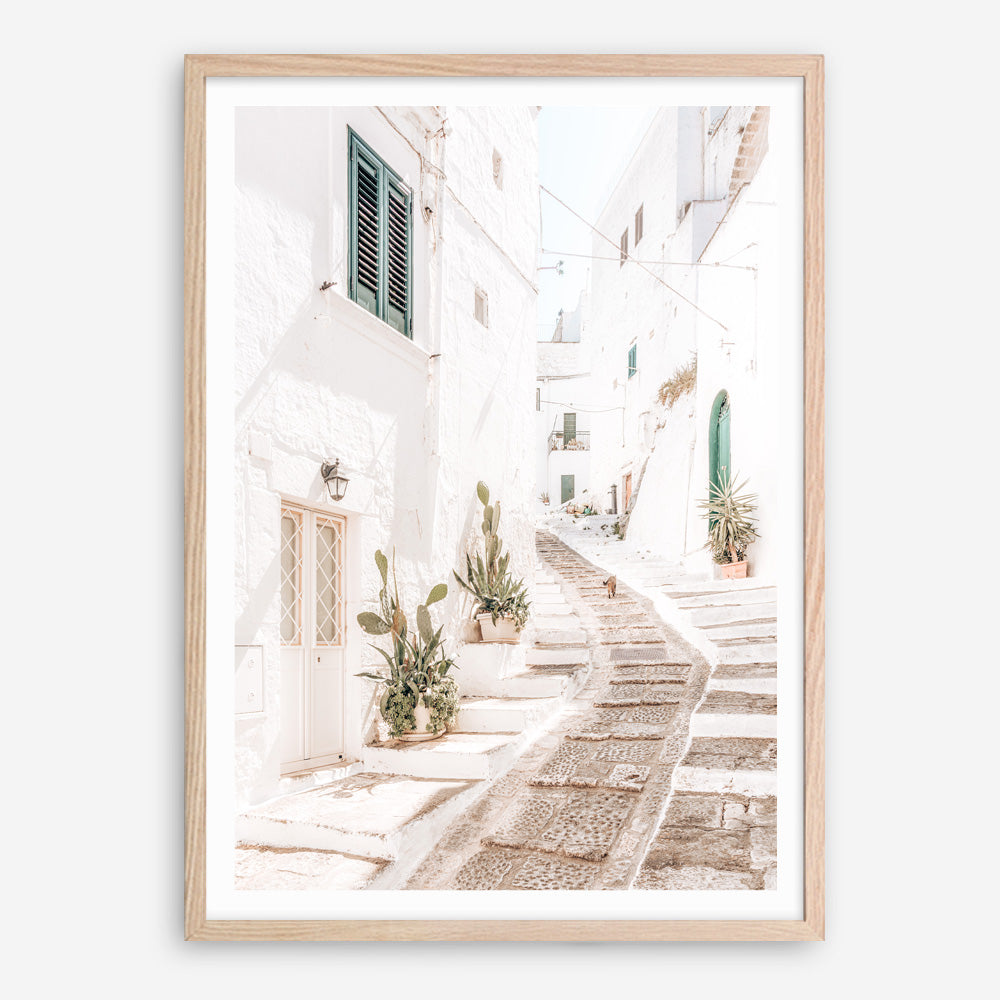Shop Ostuni Laneway I Photo Art Print a coastal themed photography wall art print from The Print Emporium wall artwork collection - Buy Australian made fine art poster and framed prints for the home and your interior decor, TPE-1140-AP