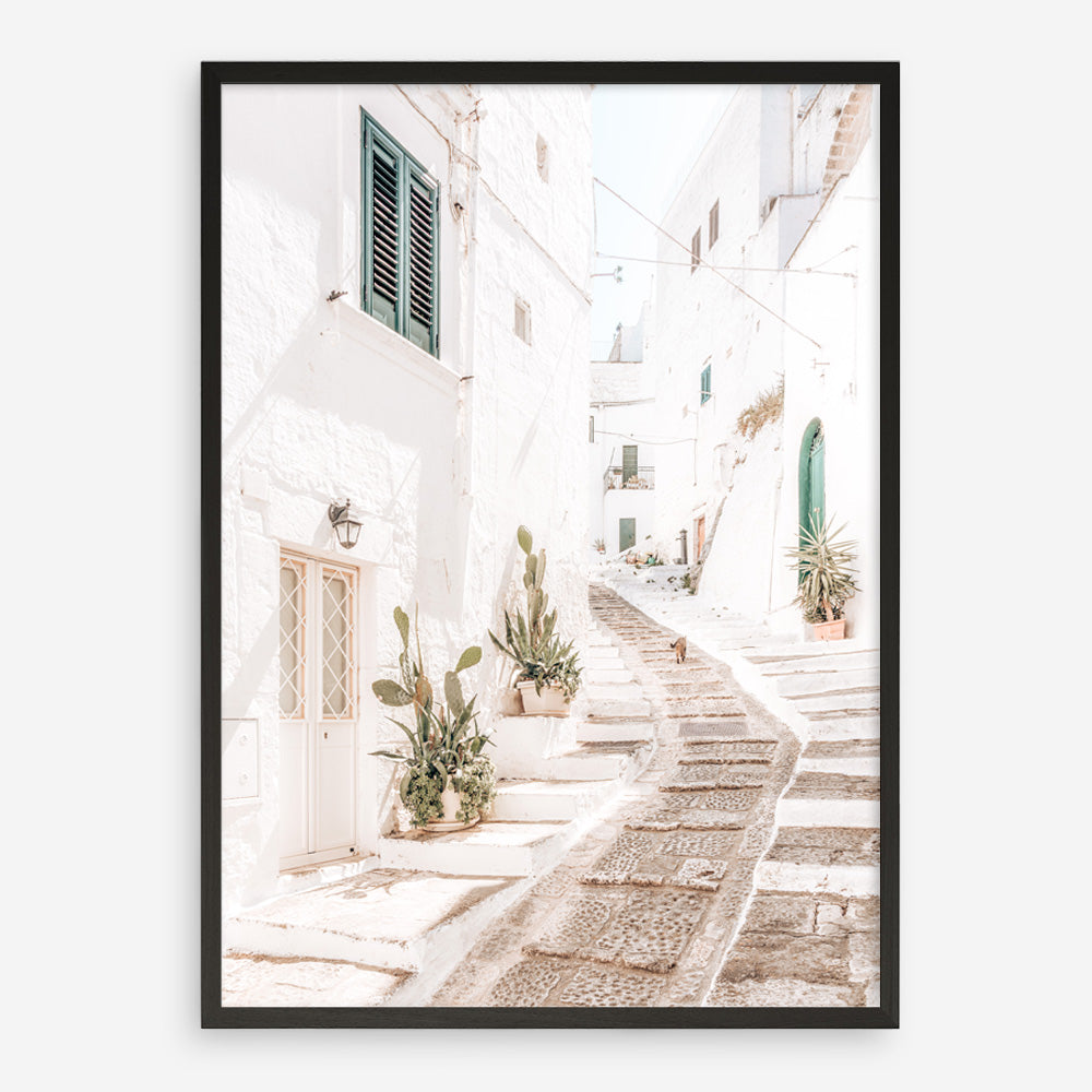 Shop Ostuni Laneway I Photo Art Print a coastal themed photography wall art print from The Print Emporium wall artwork collection - Buy Australian made fine art poster and framed prints for the home and your interior decor, TPE-1140-AP