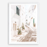 Shop Ostuni Laneway I Photo Art Print a coastal themed photography wall art print from The Print Emporium wall artwork collection - Buy Australian made fine art poster and framed prints for the home and your interior decor, TPE-1140-AP