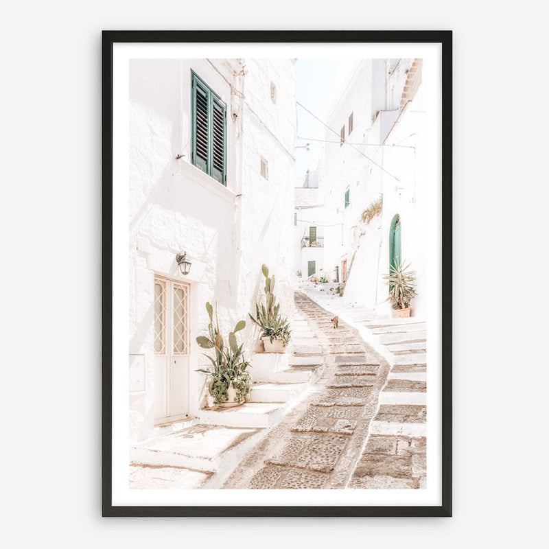 Shop Ostuni Laneway I Photo Art Print a coastal themed photography wall art print from The Print Emporium wall artwork collection - Buy Australian made fine art poster and framed prints for the home and your interior decor, TPE-1140-AP