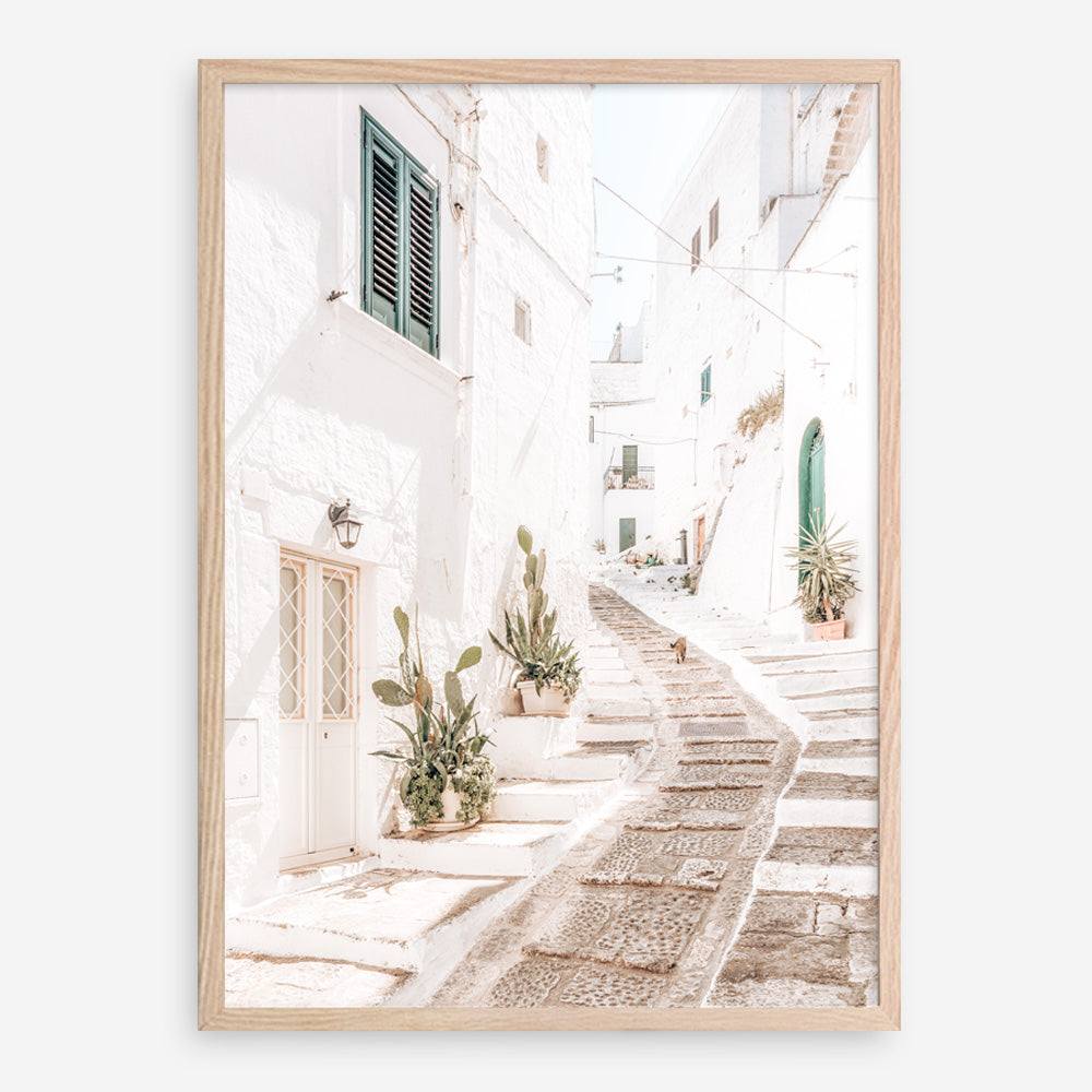 Shop Ostuni Laneway I Photo Art Print a coastal themed photography wall art print from The Print Emporium wall artwork collection - Buy Australian made fine art poster and framed prints for the home and your interior decor, TPE-1140-AP