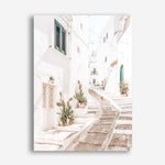 Shop Ostuni Laneway I Photo Canvas Print a coastal themed photography framed stretched canvas print from The Print Emporium wall artwork collection - Buy Australian made prints for the home and your interior decor space, TPE-1140-CA-35X46-NF