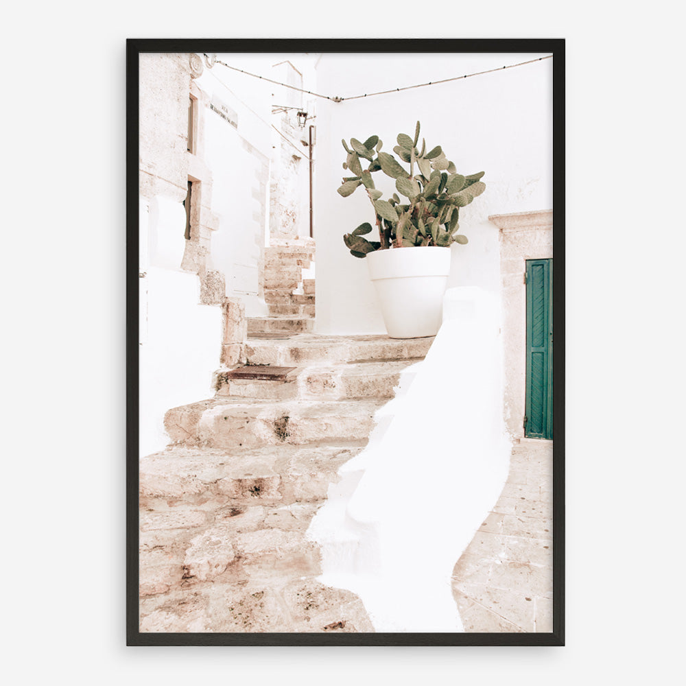 Shop Ostuni Laneway II Photo Art Print a coastal themed photography wall art print from The Print Emporium wall artwork collection - Buy Australian made fine art poster and framed prints for the home and your interior decor, TPE-1181-AP