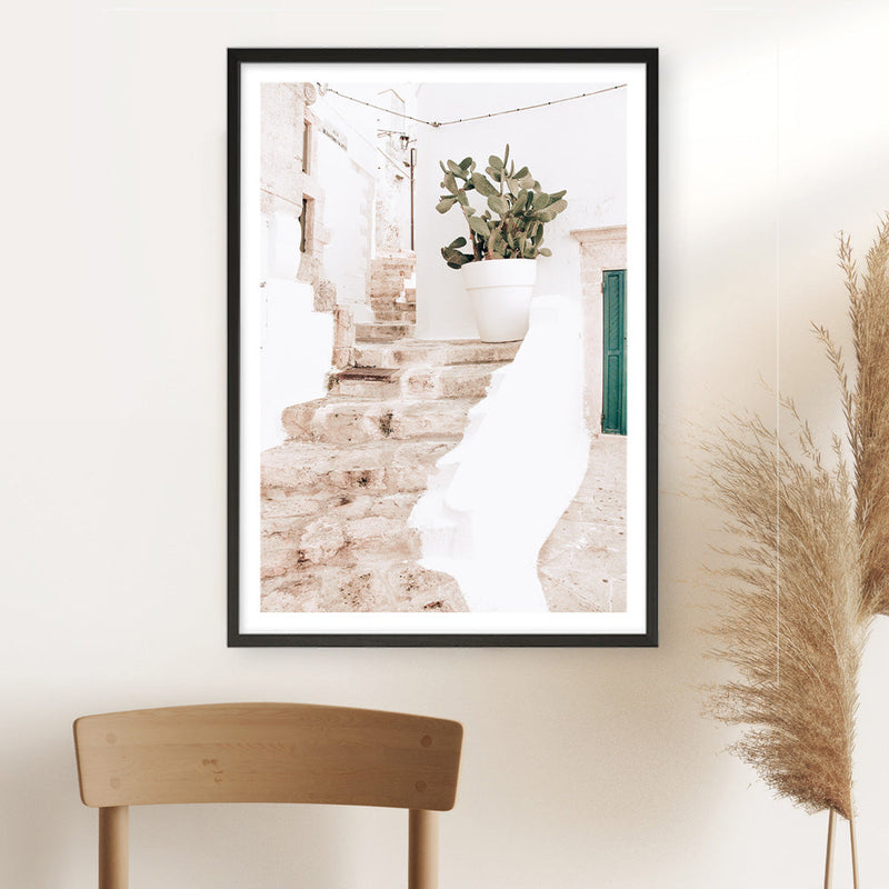 Shop Ostuni Laneway II Photo Art Print a coastal themed photography wall art print from The Print Emporium wall artwork collection - Buy Australian made fine art poster and framed prints for the home and your interior decor, TPE-1181-AP