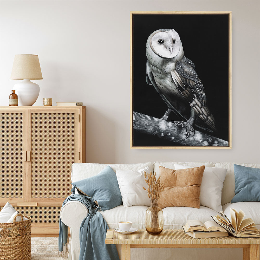 Shop Owl Canvas Print a painted bird themed framed canvas wall art print from The Print Emporium artwork collection - Buy Australian made fine art painting style stretched canvas prints for the home and your interior decor space, TPE-039-CA-35X46-NF