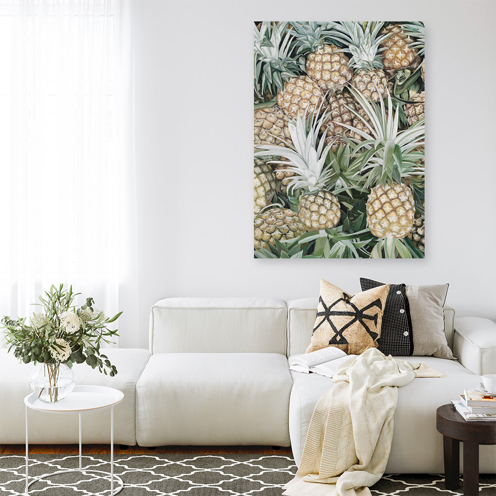 Shop Painted Pineapples Canvas Print a coastal themed painted framed canvas wall art print from The Print Emporium artwork collection - Buy Australian made fine art painting style stretched canvas prints for the home and your interior decor space, TPE-428-CA-35X46-NF