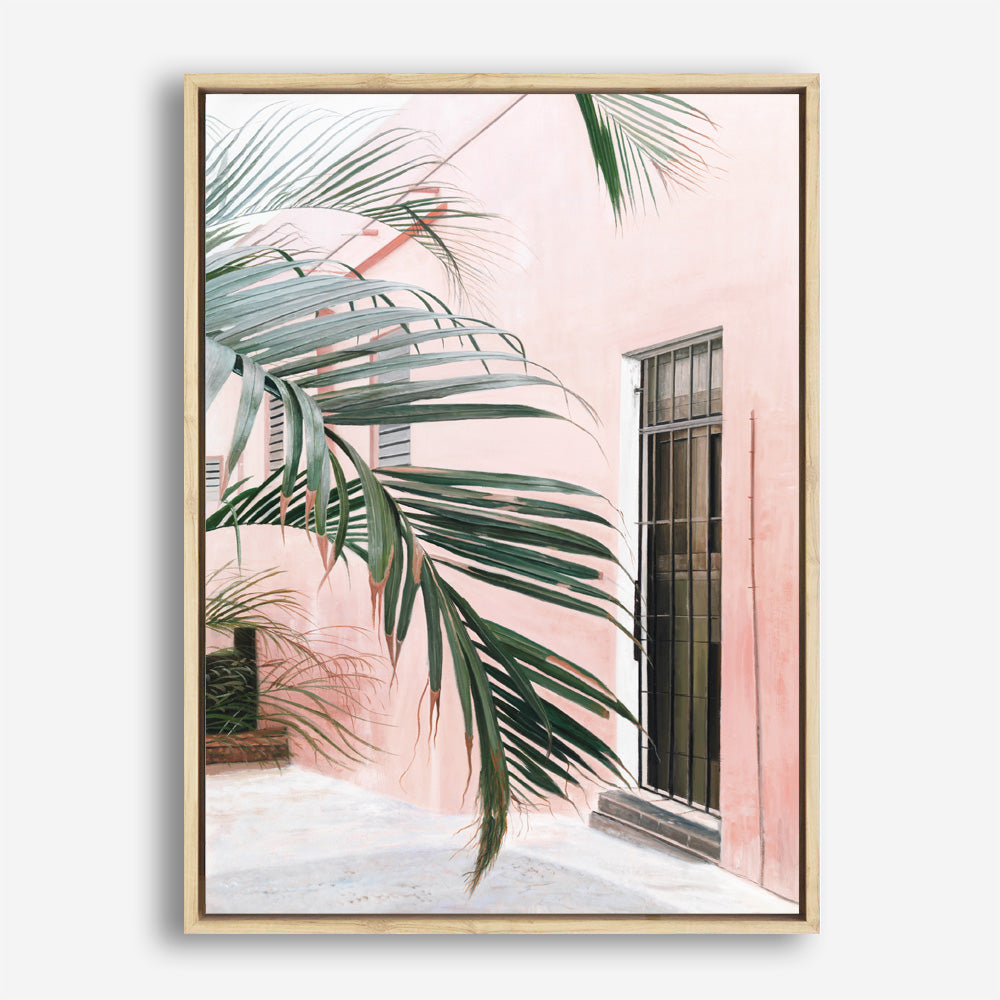 Shop Palm Doorway I Canvas Print a coastal themed painted framed canvas wall art print from The Print Emporium artwork collection - Buy Australian made fine art painting style stretched canvas prints for the home and your interior decor space, TPE-661-CA-35X46-NF