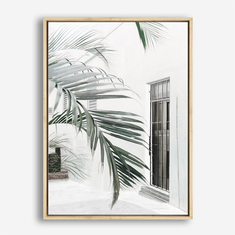 Shop Palm Doorway II Canvas Print a coastal themed painted framed canvas wall art print from The Print Emporium artwork collection - Buy Australian made fine art painting style stretched canvas prints for the home and your interior decor space, TPE-662-CA-35X46-NF