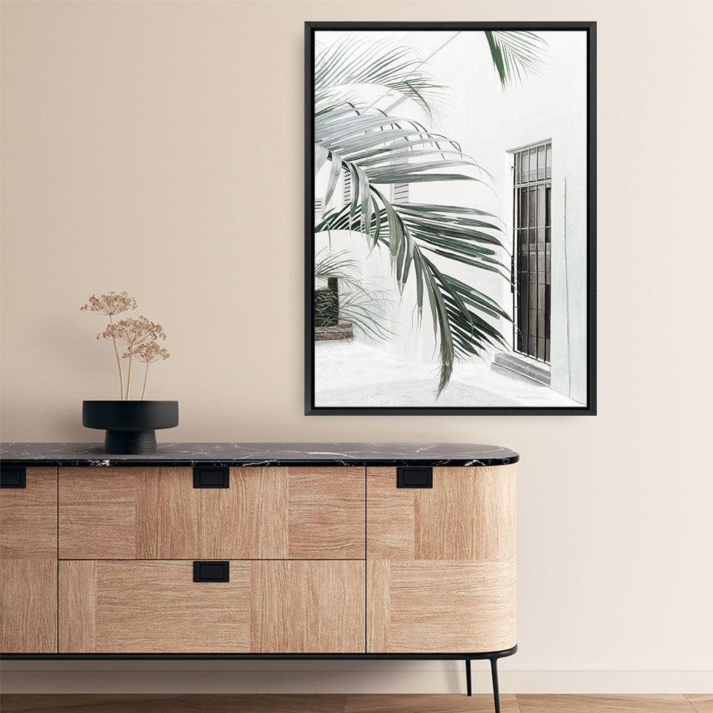 Shop Palm Doorway II Canvas Print a coastal themed painted framed canvas wall art print from The Print Emporium artwork collection - Buy Australian made fine art painting style stretched canvas prints for the home and your interior decor space, TPE-662-CA-35X46-NF