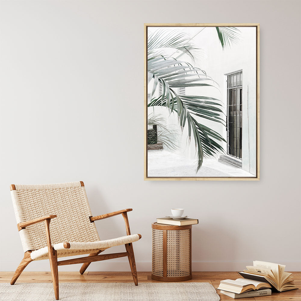 Shop Palm Doorway II Canvas Print a coastal themed painted framed canvas wall art print from The Print Emporium artwork collection - Buy Australian made fine art painting style stretched canvas prints for the home and your interior decor space, TPE-662-CA-35X46-NF