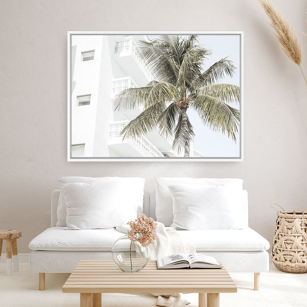 Shop Palm Hotel Photo Canvas Print a coastal themed photography framed stretched canvas print from The Print Emporium wall artwork collection - Buy Australian made prints for the home and your interior decor space, TPE-1239-CA-35X46-NF