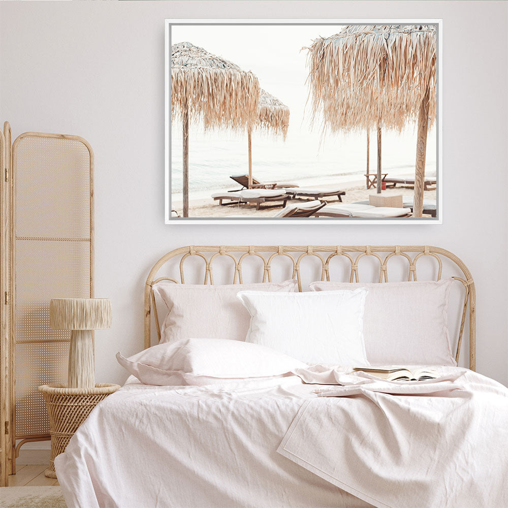 Shop Palm Parasols Photo Canvas Print a coastal themed photography framed stretched canvas print from The Print Emporium wall artwork collection - Buy Australian made prints for the home and your interior decor space, TPE-1290-CA-35X46-NF