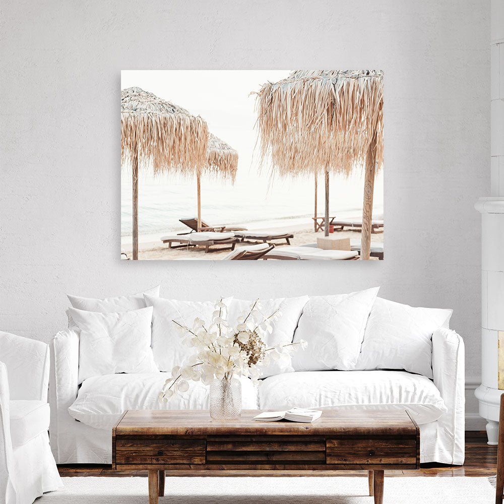 Shop Palm Parasols Photo Canvas Print a coastal themed photography framed stretched canvas print from The Print Emporium wall artwork collection - Buy Australian made prints for the home and your interior decor space, TPE-1290-CA-35X46-NF