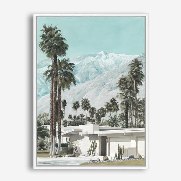 Shop Palm Springs Canvas Print a coastal themed painted framed canvas wall art print from The Print Emporium artwork collection - Buy Australian made fine art painting style stretched canvas prints for the home and your interior decor space, TPE-140-CA-35X46-NF