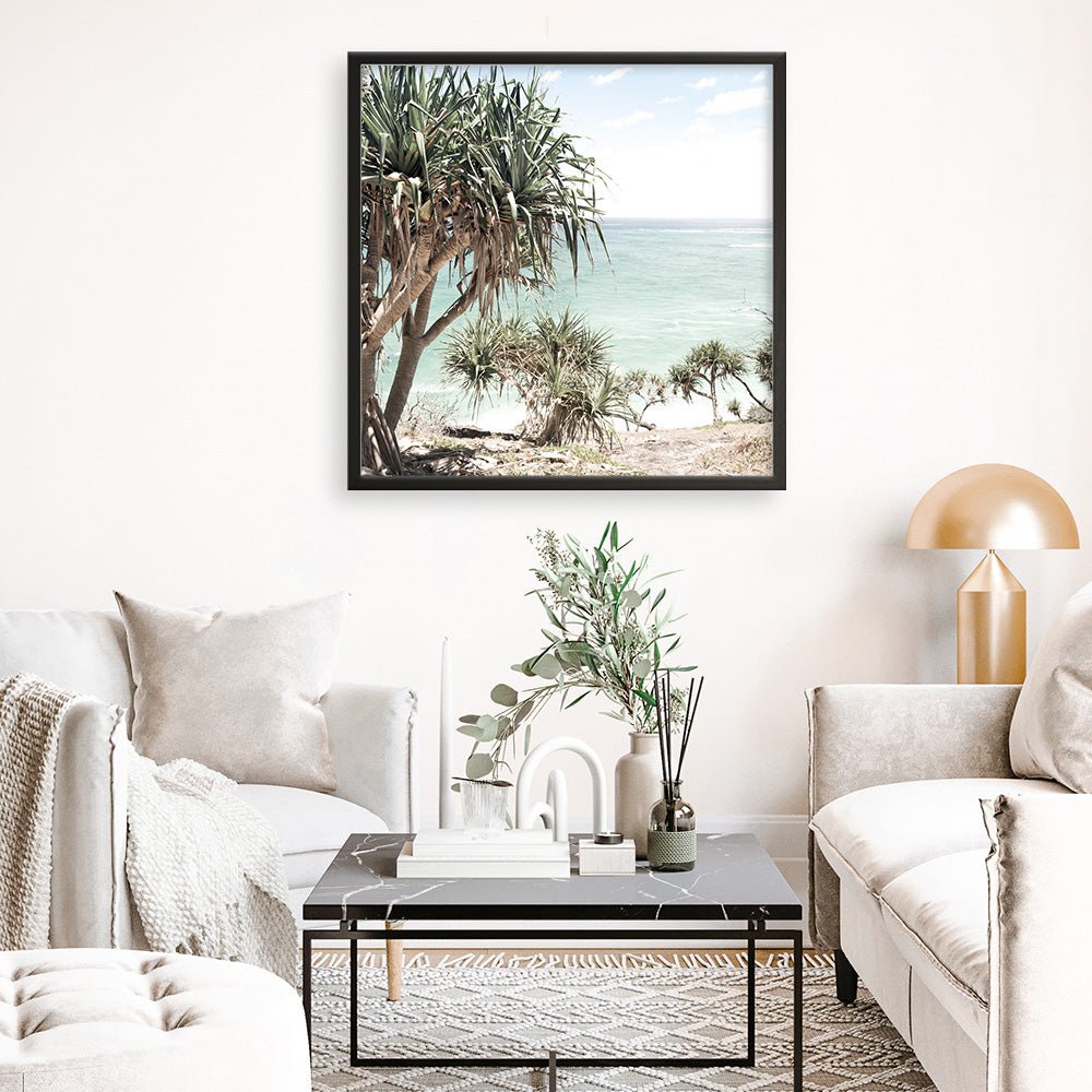 Shop Palm Tree Views III (Square) Photo Art Print a coastal themed photography wall art print from The Print Emporium wall artwork collection - Buy Australian made fine art poster and framed prints for the home and your interior decor, TPE-947-AP